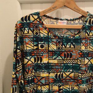 Lularoe Irma Tunic Tee Artsy Teal Yellow Navy Medium